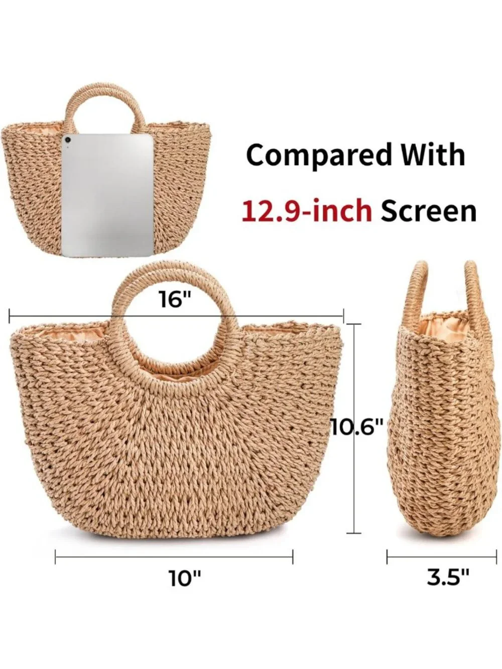 Large Handwoven Straw Beach Bag - Casual Rattan Tote & Clutch for Summer Travel